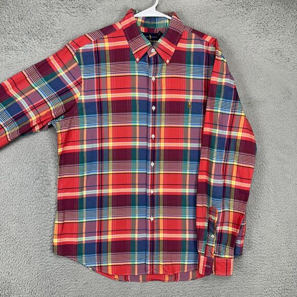 Ralph Lauren Button Down Shirt Men Large Multi Plaid Long Sleeve Flesh Pony Logo